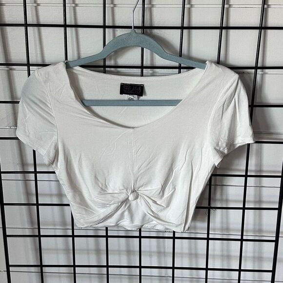 Hot Miami Styles Cropped T-Shirt Womens‎ S White Twisted Stretch - Picture 3 of 8